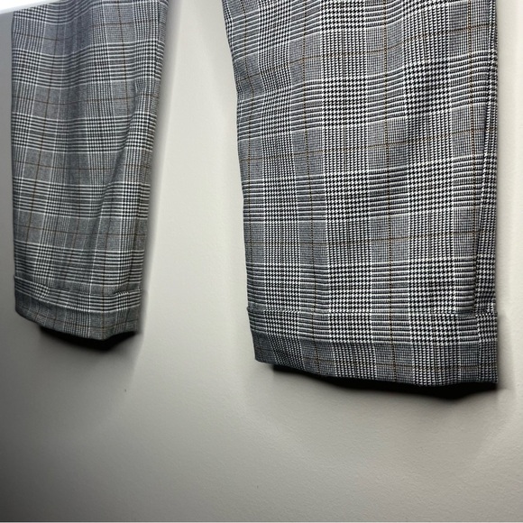 ZARA Preppy Plaid Cuffed Business Casual Cropped Straight Leg Trousers - Picture 9 of 10